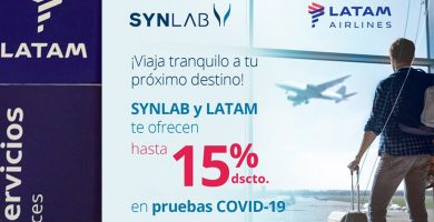 Pasajeros de LATAM se beneficiarán en despistaje de COVID-19 por convenio con SYNLAB